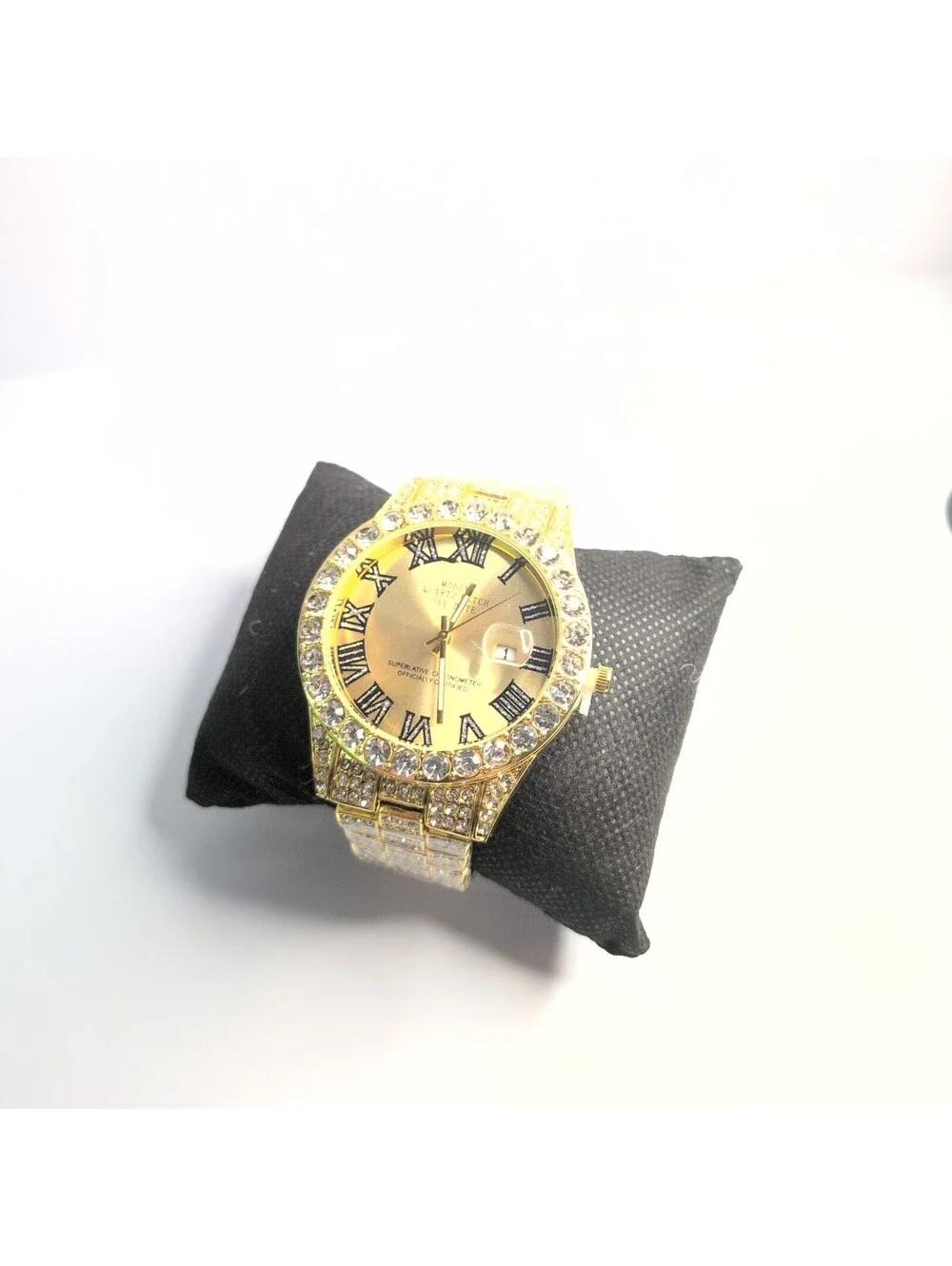 Men's Watch 42mm – Moissanite Simulated – Roman Numeral- Gold Shine -iced Out